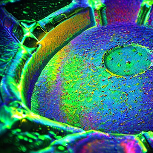 Image similar to prismatic vision of a cells mythocondrie, close-up, realistic, octane, hdr