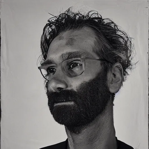 Image similar to a man with a beard and a black jacket, a portrait by John E. Berninger, dribble, neo-expressionism, uhd image, studio portrait, 1990s