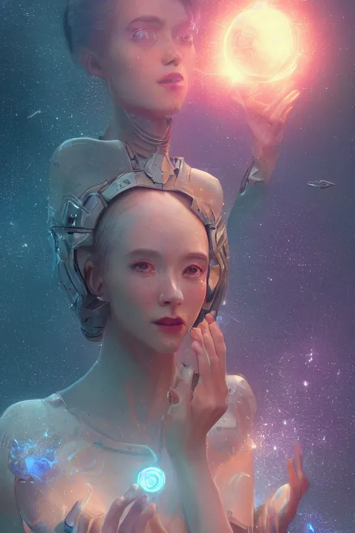 Prompt: space goddess portrait floating while holding a magical orb in her hand. sci fi, intricate artwork by Tooth Wu and wlop and beeple. octane render, trending on artstation, greg rutkowski very coherent symmetrical artwork. cinematic, hyper realism, high detail, octane render, 8k