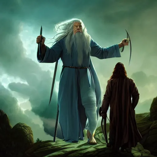 Prompt: film still of gandalf starring as the hulk, highly detailed matte fantasy painting, stormy lighting, by ross tran, by artgerm, by lisa frank, by brom, by peter mohrbacher