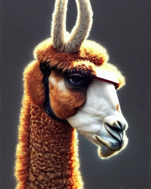 Image similar to art championship winner trending on artstation portrait of a llama, portrait cute-fine-face, pretty face, realistic shaded Perfect face, fine details. Anime. realistic shaded lighting by katsuhiro otomo ghost-in-the-shell, magali villeneuve, artgerm, rutkowski, WLOP Jeremy Lipkin and Giuseppe Dangelico Pino and Michael Garmash and Rob Rey head and shoulders, blue hair, matte print, pastel pink neon, cinematic highlights, lighting, digital art, cute freckles, digital painting, fan art, elegant, pixiv, by Ilya Kuvshinov, daily deviation, IAMAG, illustration collection aaaa updated watched premiere edition commission ✨✨✨ whilst watching fabulous artwork \ exactly your latest completed artwork discusses upon featured announces recommend achievement