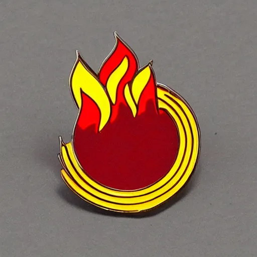 Image similar to simple yet detailed, fire warning flame enamel pin retro design