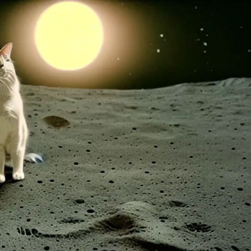 Prompt: a cat on the moon, cinematic, movie still