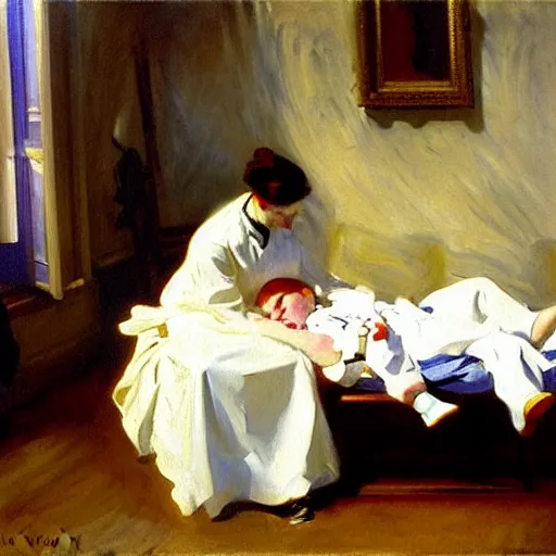 Image similar to vaccination, painting by john singer sargent, oil on canvas