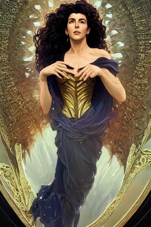 Image similar to claudia black as deanna troi, masterpiece, intricate, elegant, highly detailed, digital painting, artstation, concept art, smooth, sharp focus, illustration, art by artgerm and greg rutkowski and alphonse mucha and uang guangjian and gil elvgren and sachin teng, symmetry!!