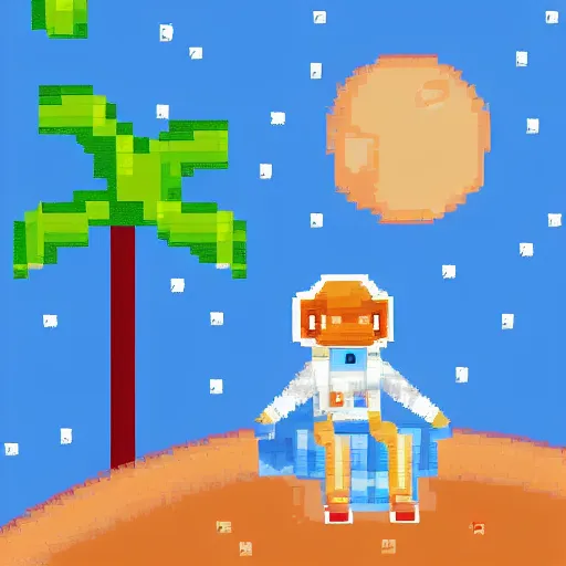 Image similar to an astronaut lounging in a tropical resort in space, pixel art