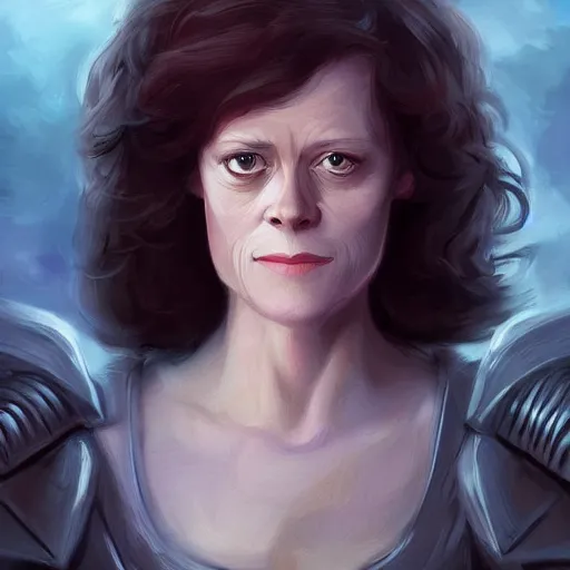 Prompt: young sigourney weaver as a d & d paladin, character portrait by wlop