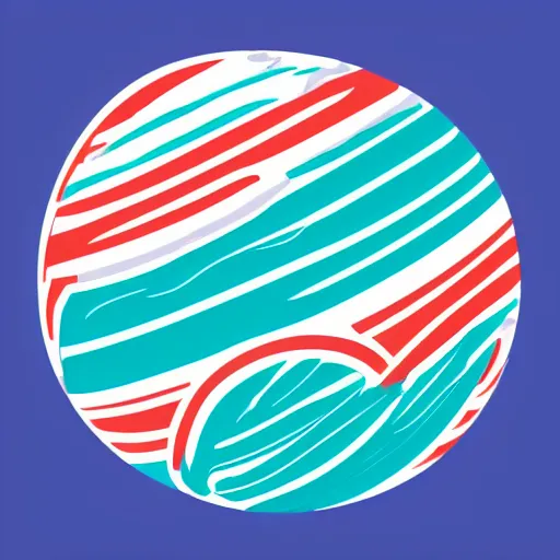 Prompt: waves in bottom front of a giant volleyball with seams in the background, vector logo, professional sports style, flat colour, svg, professional, sharp edges