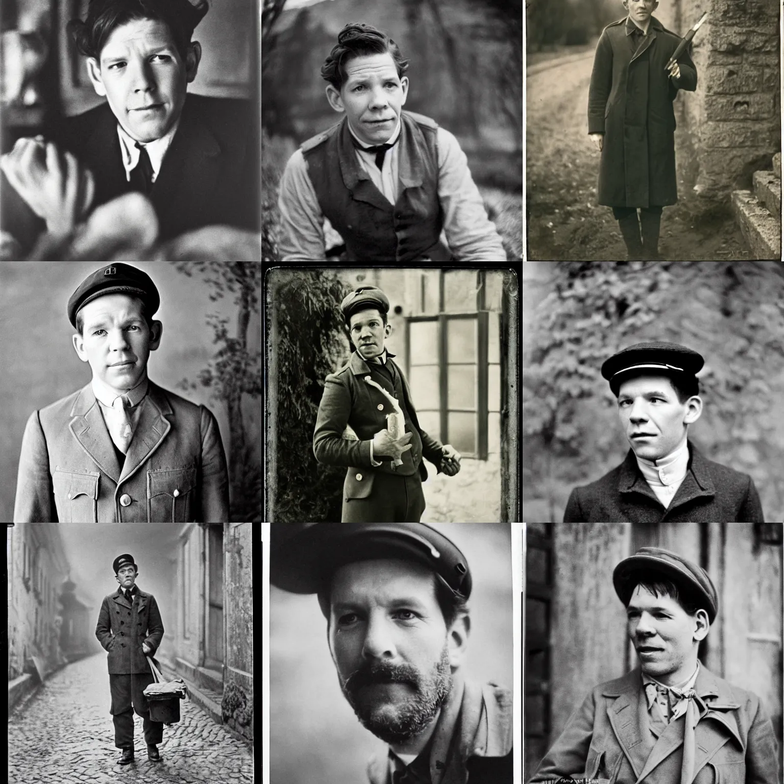 Prompt: thirtysomething years old lee evans as a ( ( ( sad, optimist ) ) ), dreamy, quirky 1 9 th century, austrian postman. detailed soft focus natural lights, vintage, antique photo by robert capa