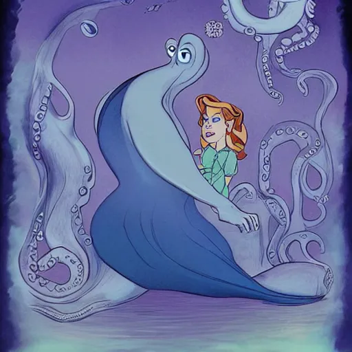 Image similar to ursula the sea witch, boris johnson, octopus, by glen keane, disney