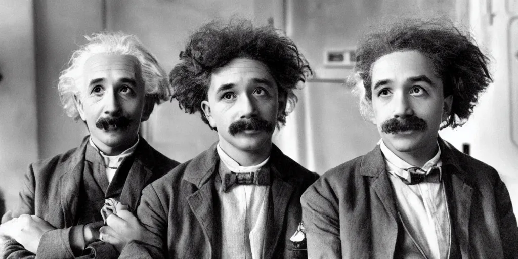 Prompt: Young Albert Einstein and Old Albert Einstein in the new Star Trek movie