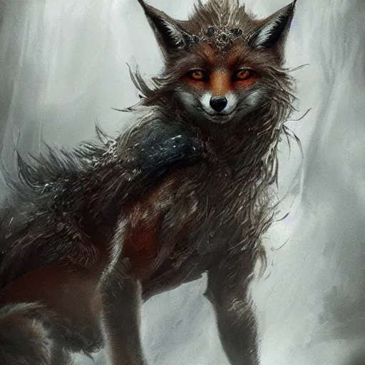 Image similar to a fox in elden ring, elden ring, dark souls, epic fantasy art