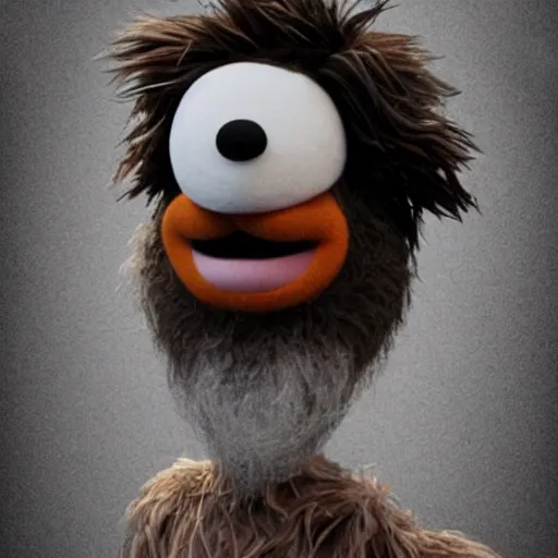 Image similar to a still of a forgotten muppet character looking very manly and modern, hilarious, laughing, hairy chest, huge chin, manly monster tough guy, roughled fur, photo real, photographic, photograph, artstation, trending, featured