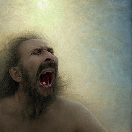 Prompt: a man screaming while being frozen to death, absolute zero, by agostino arrivabene