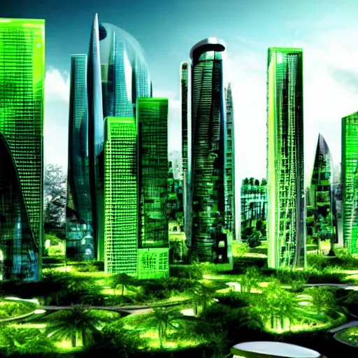 Prompt: green futuristic city