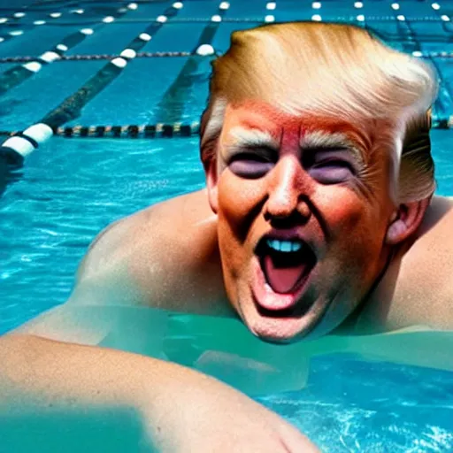 Image similar to Donald trump swimming in a pool filled with McDonalds hamburgers, award winning photograph, 4k, 400mm