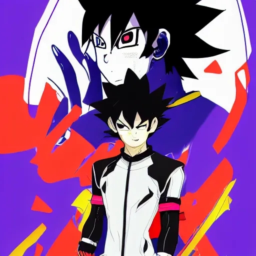 Prompt: a vector art of young goku as a persona 5 character game. An spinoff by Stanley artgem LAU , trending on artstation, artbook, stylish, persona 5 art style WLOP, Rossdraws, Gesture draw, James Jean, Andrei Riabovitchev, Marc Simonetti, and Sakimichan,