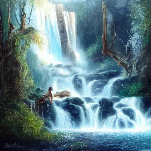 Image similar to a beautiful waterfall, elegant, soulful, liquid, masterpiece, Cinematic, fantasy art,