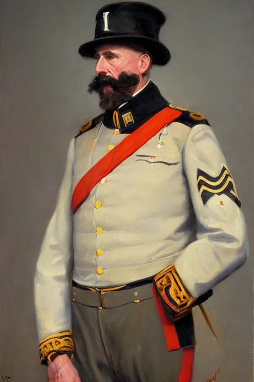 Image similar to full body portrait of the dictator of the utah jazz, 1 8 8 9, in full military garb, oil on canvas by william sidney mount, trending on artstation