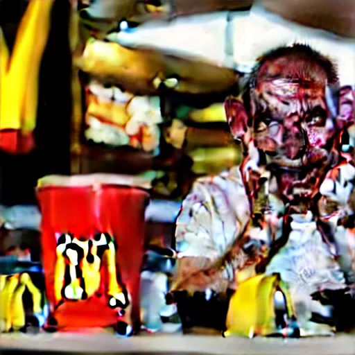 Image similar to photograph of a man with a steak head begging for food at mc donalds, 8k resolution, high detail, ULTRA REALISTIC VFX, reflections