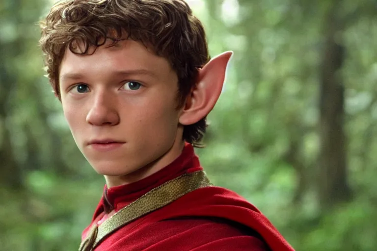 Prompt: young tom holland plays an elf in the lord of the rings return of the king, highly detailed, cinematic lighting, 4 k, arricam studio 3 5 mm film camera, kodak 5 2 7 9 ( tungsten - balanced ) film stock