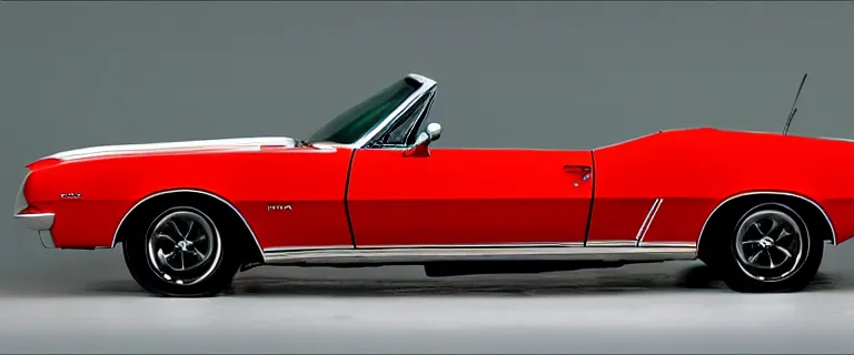 Image similar to Ermine White Chevrolet Camaro Z/28 Convertible (1967) with red interior, created by Barclay Shaw