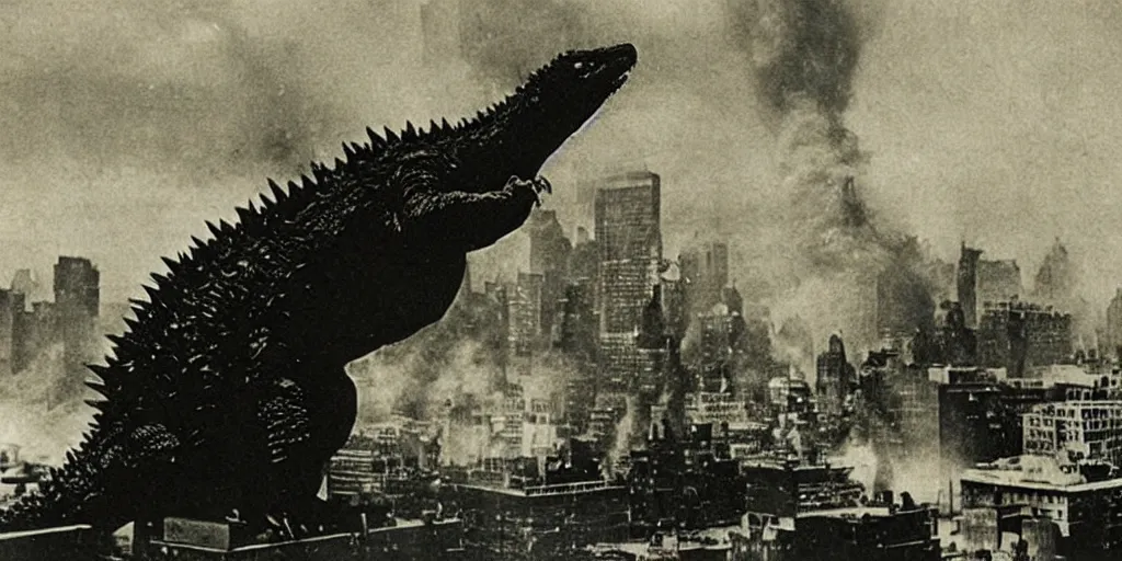 Image similar to “Godzilla attacking New York, 1900’s photo”