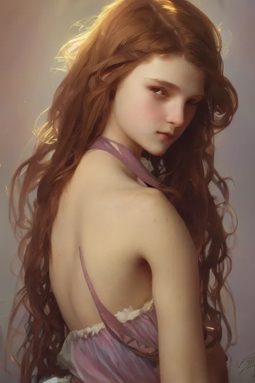 Prompt: portrait of a teen girl, garce, utral high detail, medium shot, rimming light, alphonse mucha, artgerm lau, greg rutkowski