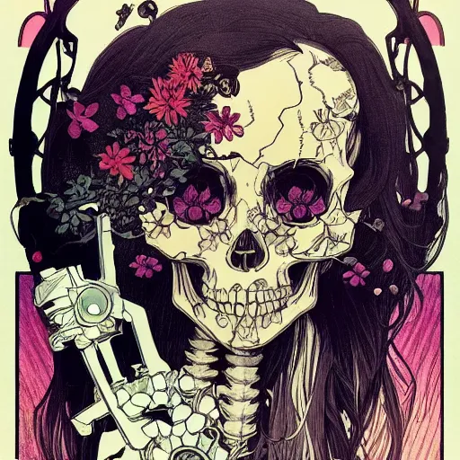 Image similar to anime manga skull portrait girl female skeleton illustration sunset art Geof Darrow and Ashley wood and Ilya repin and alphonse mucha pop art nouveau