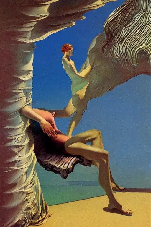 Image similar to surrealism!!!!! liminal vaporwave dreams, magical, painted by Edward Hopper, painted by salvador dali, painted by moebius, airbrush