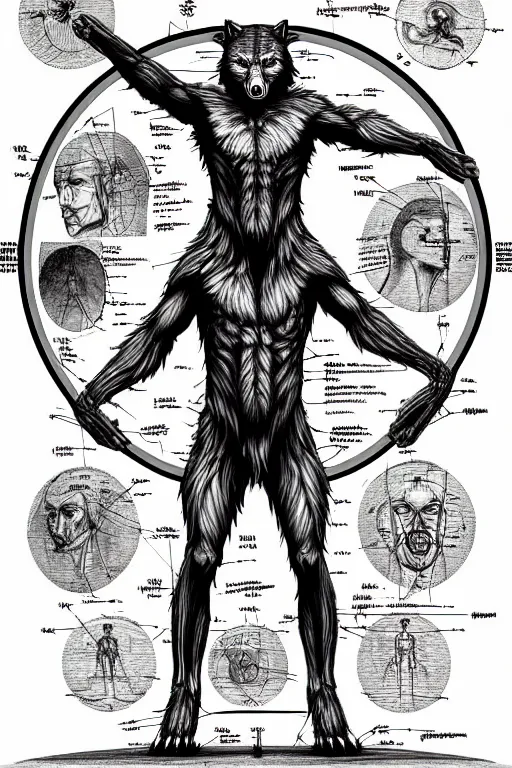 2 5 th century vitruvian werewolf in circle detailed | Stable Diffusion ...