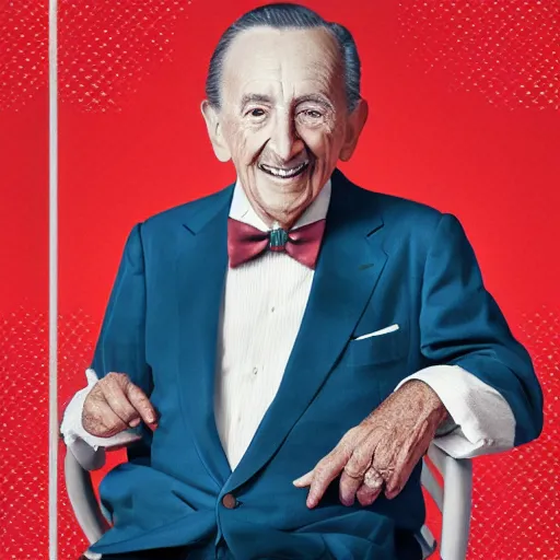 Image similar to old walt disney at age of 9 0 years old, color ( sony a 7 r iv, symmetric balance, polarizing filter, photolab, lightroom, 4 k, dolby vision, photography award ), vogue, perfect face, movie poster