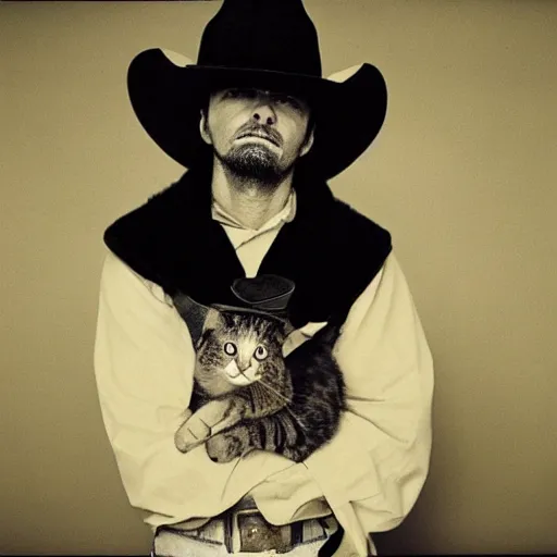 Image similar to Cat wearing a cowboy-hat by Anton Corbijn