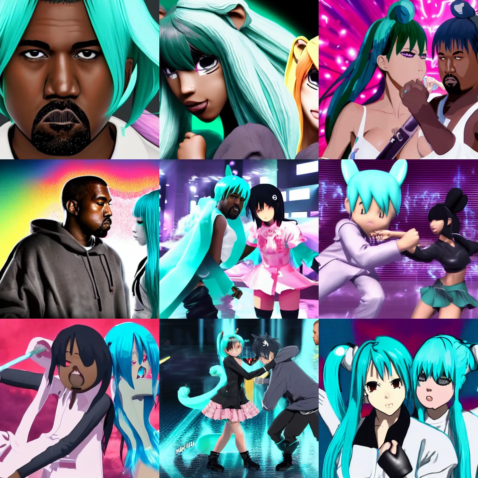 kanye west fighting with hatsune miku, 4 k, media Stable Diffusion