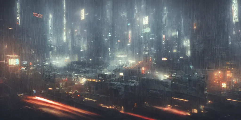 Prompt: blade runner city, by mobius,filmed,flying cars,raining at night,trending on ArtStation ,very detailed