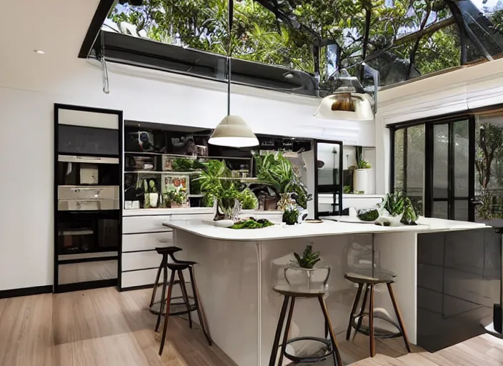 Image similar to luxurious cannabis kitchen in australian suburban everyday life, charming and tranquil