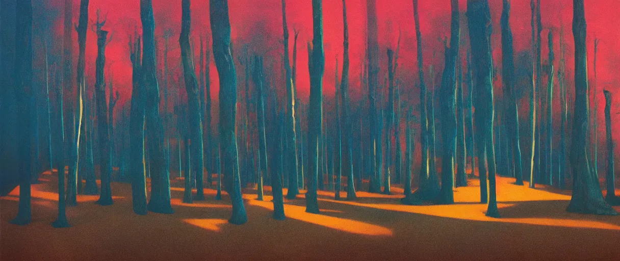 Image similar to an aerochrome forest below the stars Edward Hopper and James Gilleard, Zdzislaw Beksinski, Mark Ryden, Wolfgang Lettl highly detailed