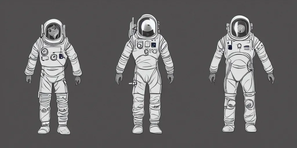 Prompt: male, fully body, science fiction space suit with a helmet, large shoulders, short torso, long thin legs, tiny feet, character sheet, funko, digital sketch, hyperdetailed, dieselpunk, stylized character design, concept design