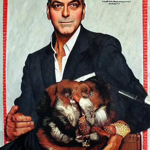 Image similar to George Clooney, highly detailed illustration, portrait painting by Norman Rockwell