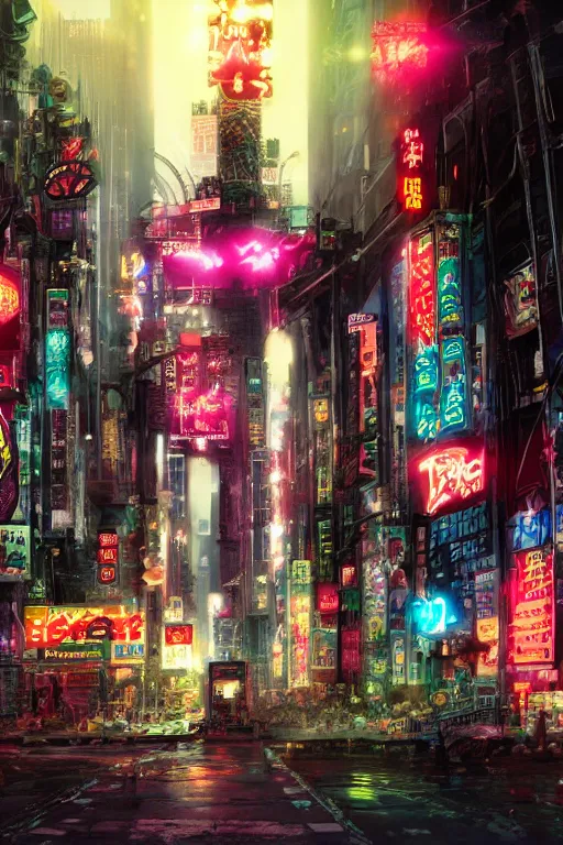 Image similar to neon tokyo, adorned pillars, towers, landscape, alex ross, neal Adams, david finch, concept art, matte painting, highly detailed, rule of thirds, dynamic lighting, cinematic, detailed, denoised, centerd