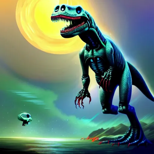 Realistic T-Rex dinosaur jumping over a cactus, velociraptors running  alongside, Chrome Dino game, aesthetic Epic cinematic brilliant stunni -  AI Generated Artwork - NightCafe Creator
