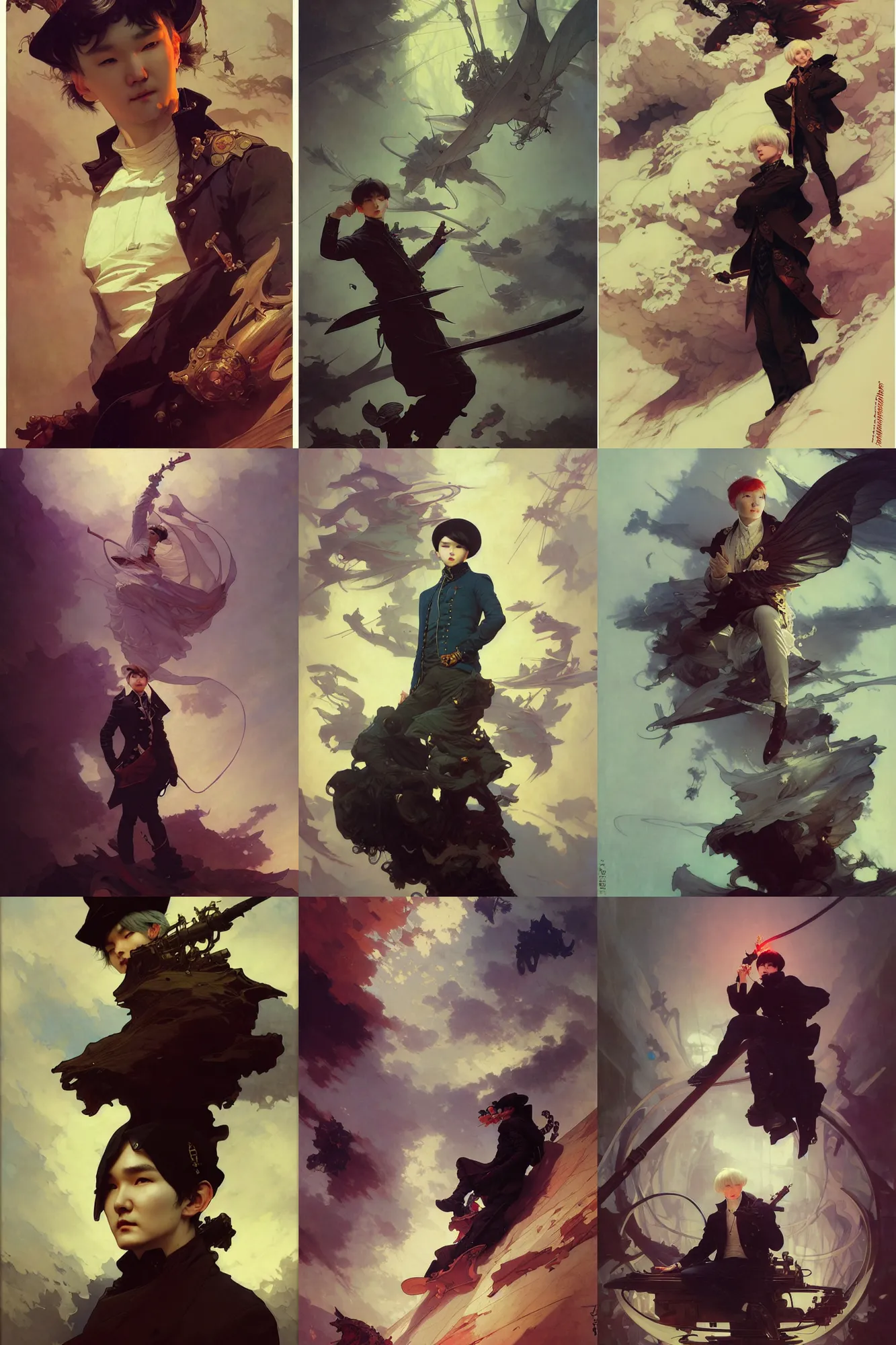 Image similar to min yoongi, art by joseph leyendecker, peter mohrbacher, ivan aivazovsky, ruan jia, reza afshar, marc simonetti, alphonse mucha