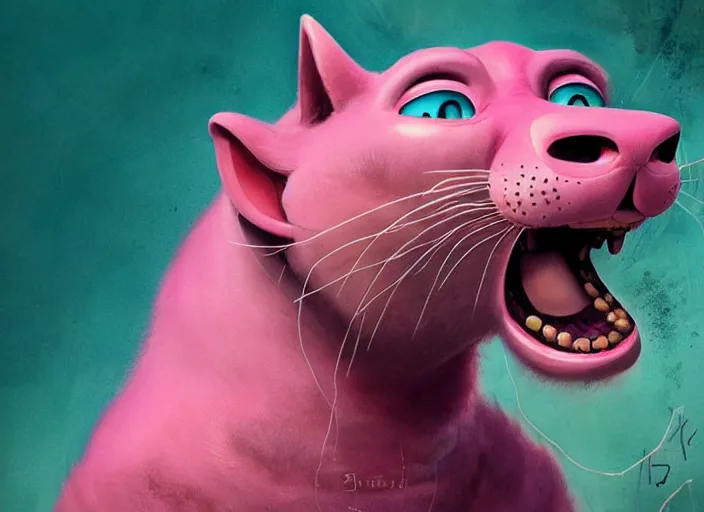 Prompt: Pink Panther portrait, photorealistic, highly detailed, art by simon stalenhag, raymond swanlad and alberto seveso