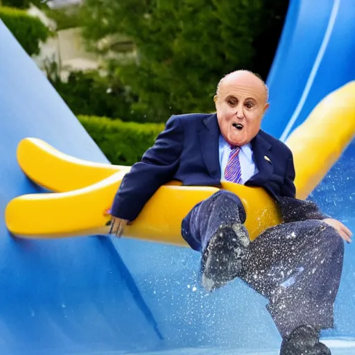 Image similar to rudy giuliani sliding down a waterslide