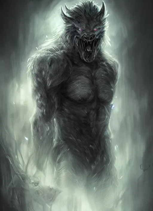 Image similar to detailed beautiful cool male character art depicting a creepy werewolf monster, concept art, depth of field, on amino, by sakimichan patreon, wlop, weibo, bcy. net, colorhub. me high quality art on artstation.