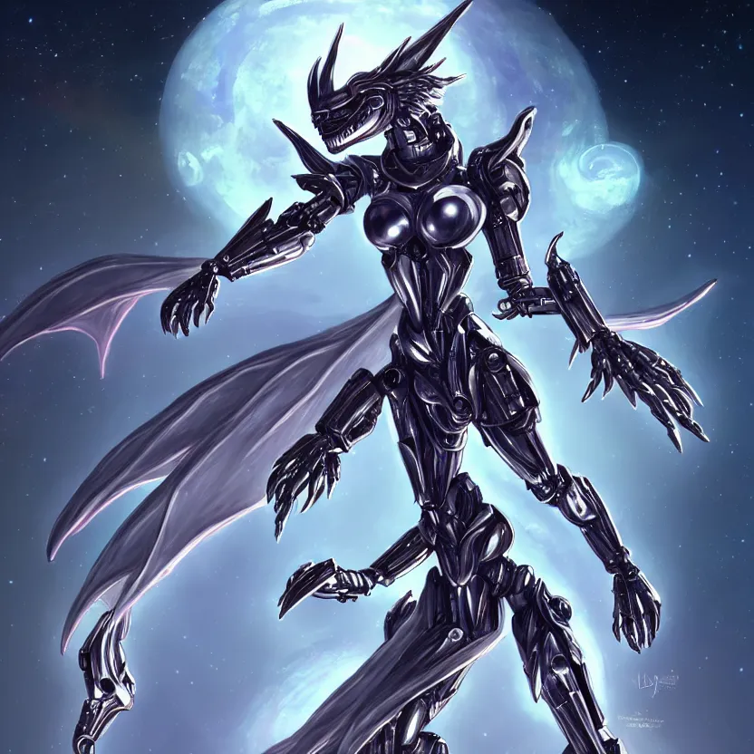 Prompt: goddess shot, galactic sized stunning beautiful anthropomorphic robot mecha female dragon, in space, larger than planets, posing elegantly, holding earth in sharp claws, detailed silver armor, epic proportions, epic scale, ultra detailed digital art, furry art, macro art, dragon art, giantess art, warframe fanart, furaffinity, deviantart, realistic