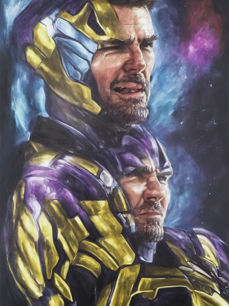 Image similar to tom cruise as thanos, high quality oil portrait