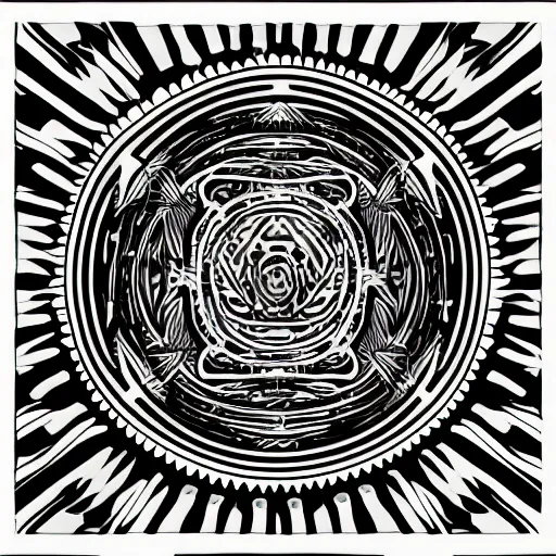 Image similar to a circular vector tattoo design in a spiky tribal style, and in the style of h. r. giger.