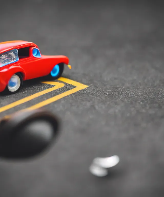 Image similar to high quality presentation photo of a retro toy car, photography 4k f1.8 anamorphic bokeh 4k Canon Nikon