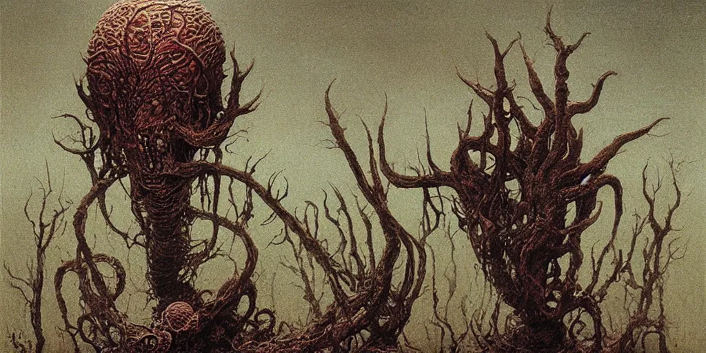 Image similar to fleshy eldritch horror painted by beksinski